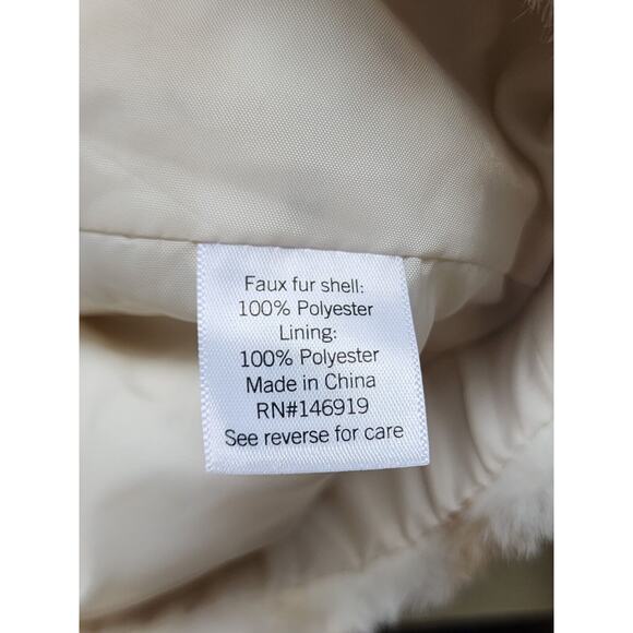 JACKET-HOODIE-NINE WEST-White Soft Faux Fur with Tan Spots-Lines-Size SMALL - Picture 9 of 16